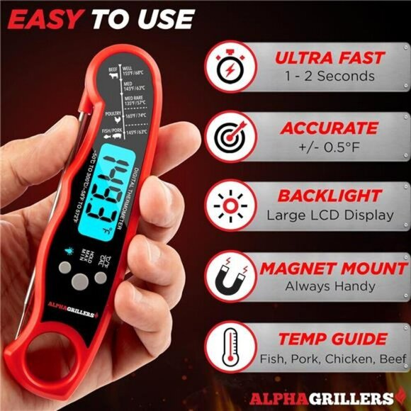 Grillers Instant Read Meat Thermometer for Cooking Grilling and Griddle Accessor - Picture 2 of 7